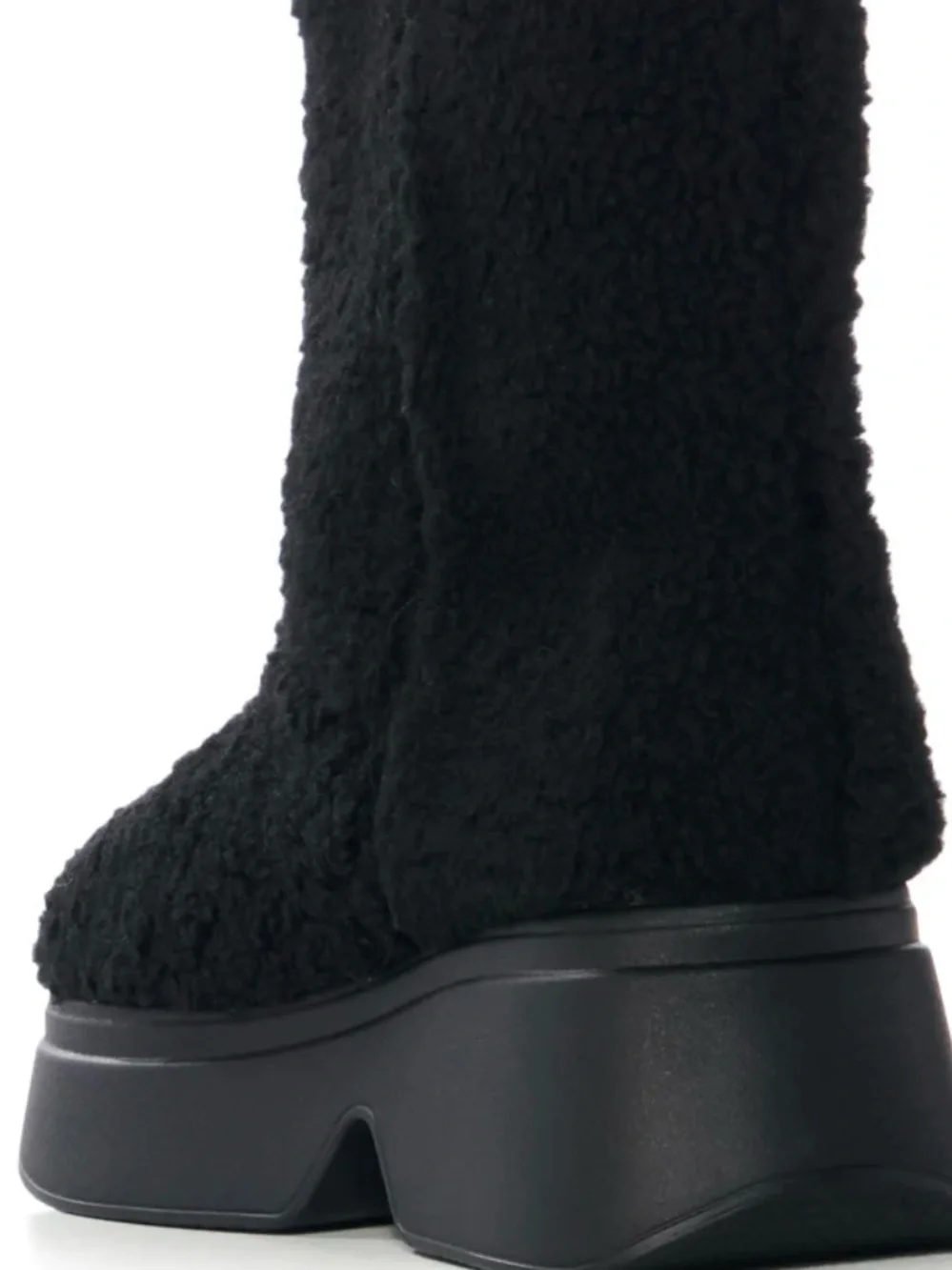 Women’s Black Faux-Sherpa Platform Ankle Boots